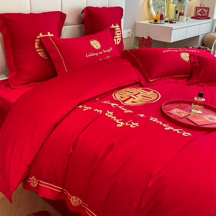 91家纺网 家纺一手货源 找家纺 欧乐蒂 2025新款亲肤棉刺绣婚庆四件套 甜蜜