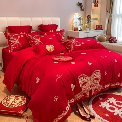 91家纺网 家纺一手货源 找家纺 （总）欧乐蒂 2025新款亲肤棉刺绣婚庆四件套