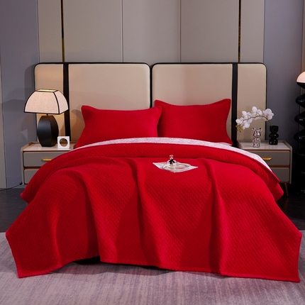 91家纺网 家纺一手货源 找家纺 （总）2024新款高克重华夫格牛奶绒床盖三件套保暖加厚盖毯子毛毯午睡毯