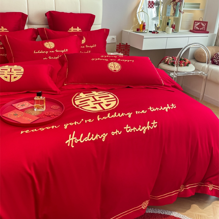 91家纺网 家纺一手货源 找家纺 欧乐蒂 2025新款亲肤棉刺绣婚庆四件套 甜蜜