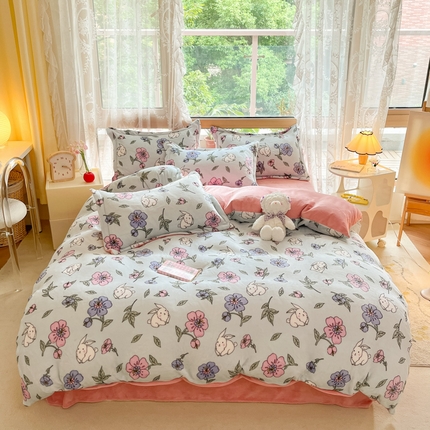 慕澄家纺 2023新款小清新牛奶绒印花四件套 花韵