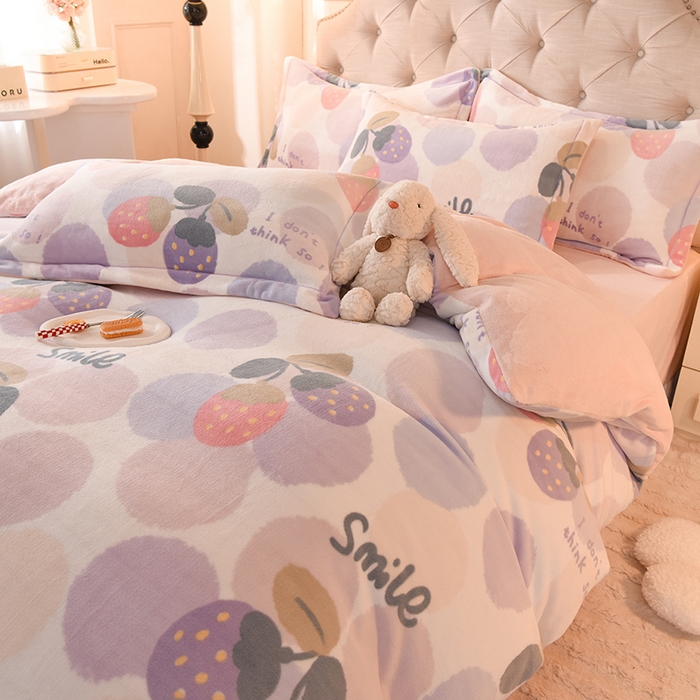 91家纺网 家纺一手货源 找家纺 2025新款冰岛臻棉绒印花系列牛奶绒小号三件套 缤纷乐园