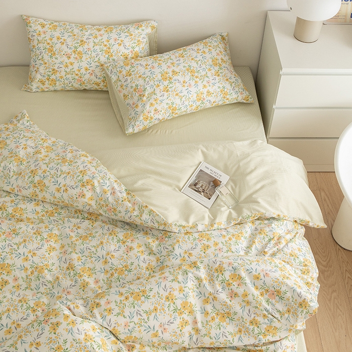 91家纺网 家纺一手货源 找家纺 绫韵家纺 13372ins风全棉斜纹纯棉小清新床上四件套三件套 多姿多彩黄