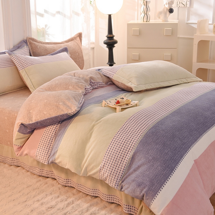 91家纺网 家纺一手货源 找家纺 2025新款冰岛臻棉绒印花系列牛奶绒小号三件套 新颜-蓝