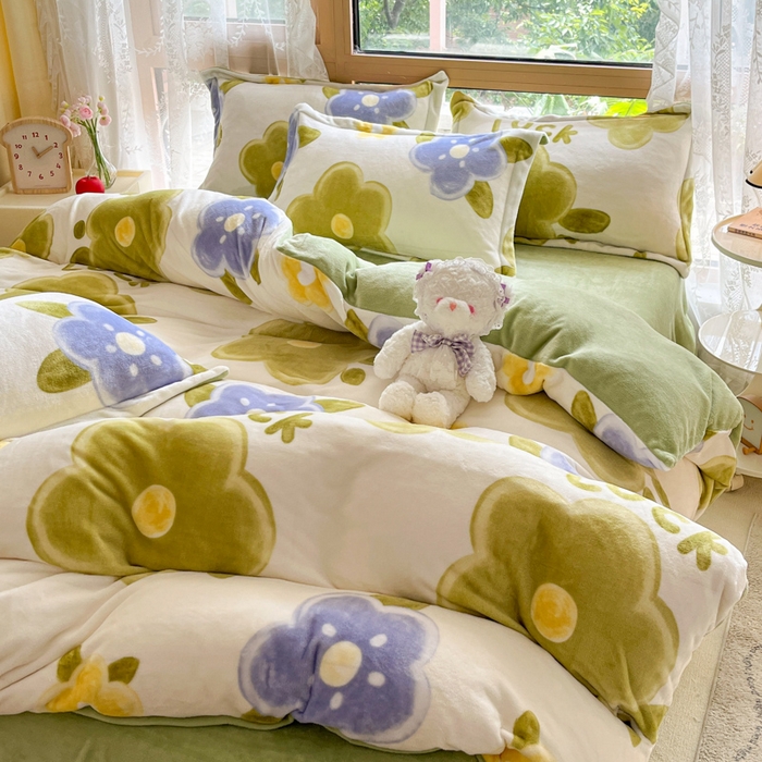 91家纺网 家纺一手货源 找家纺 慕澄家纺 2023新款小清新牛奶绒印花四件套 花之恋