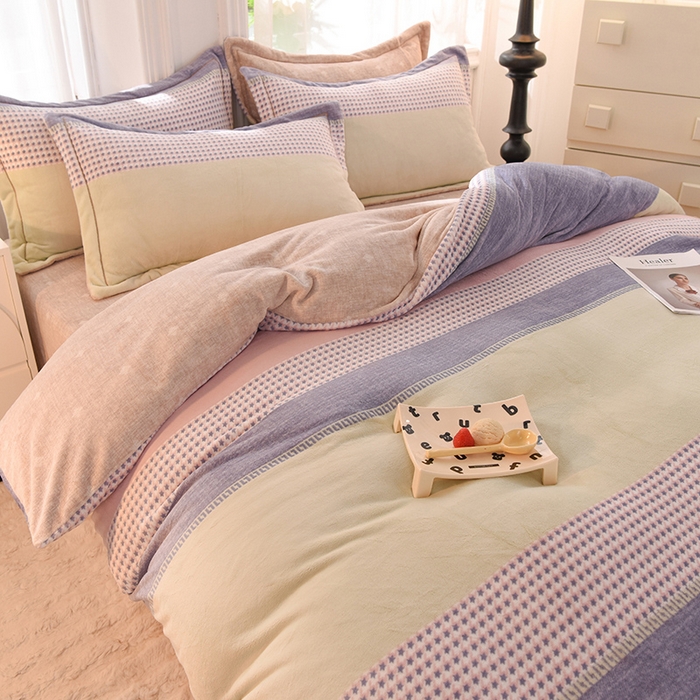 91家纺网 家纺一手货源 找家纺 2025新款冰岛臻棉绒印花系列牛奶绒小号三件套 新颜-蓝