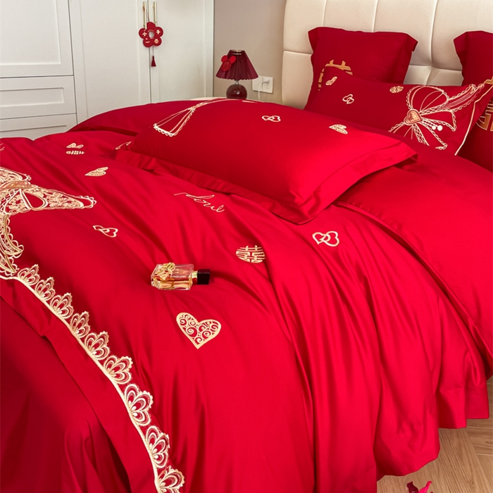 91家纺网 家纺一手货源 找家纺 欧乐蒂 2025新款亲肤棉刺绣婚庆四件套 一见倾心