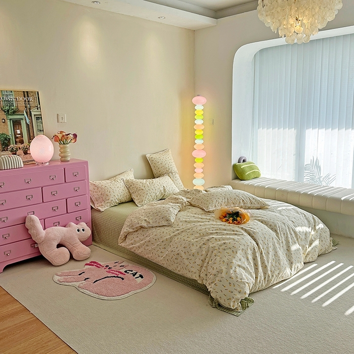 91家纺网 家纺一手货源 找家纺 千朵 2023新款全棉水洗带边四件套 小芳草