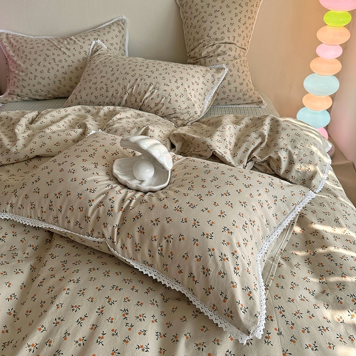 91家纺网 家纺一手货源 找家纺 千朵 2023新款全棉水洗带边四件套 小棕花