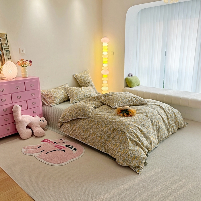 91家纺网 家纺一手货源 找家纺 千朵 2023新款全棉水洗带边四件套 夏天的风