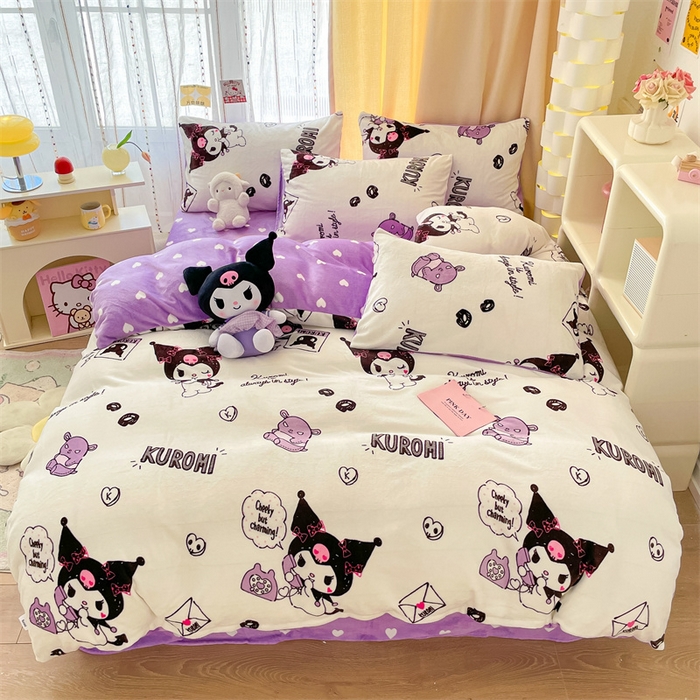 91家纺网 家纺一手货源 找家纺 （总）博雅 2023新款三丽鸥正版授权卡通加厚牛奶绒系列四件套