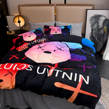 爵仕家纺 2023新款暴力熊牛奶绒系列四件套 酷酷黑