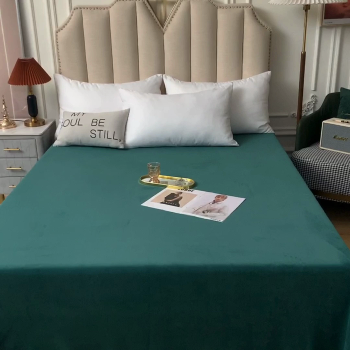 91家纺网 家纺一手货源 找家纺 甜之梦2025牛奶绒纯色拼色单品四件套床单（可定制尺寸）墨绿