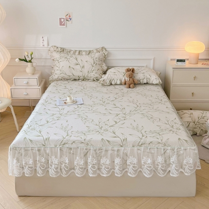 宜凡家纺 2023款全棉花边裙摆款床笠三件套 西西里