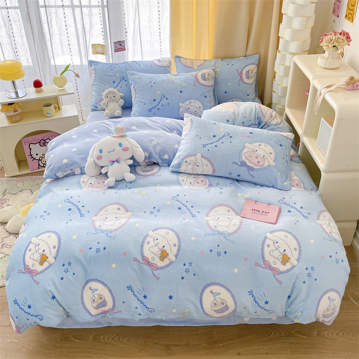 91家纺网 家纺一手货源 找家纺 博雅 2023三丽鸥正版授权卡通加厚牛奶绒系列四件套 玉桂狗奶油甜心