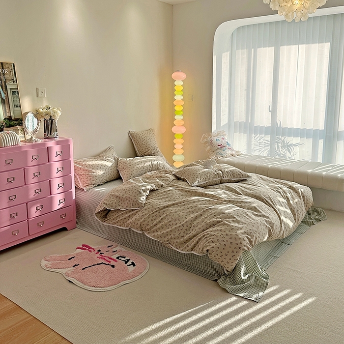 91家纺网 家纺一手货源 找家纺 千朵 2023新款全棉水洗带边四件套 小棕花