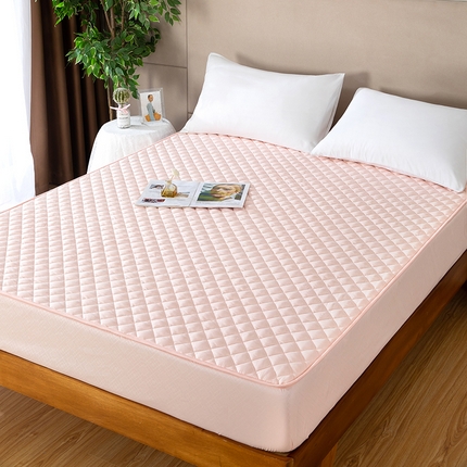 91家纺网 家纺一手货源 找家纺 宝宝纱 2023新款 全棉水洗棉纯色夹棉床笠 格子 粉色