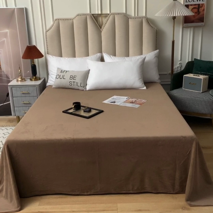 91家纺网 家纺一手货源 找家纺 甜之梦2025牛奶绒纯色拼色单品四件套床单（可定制尺寸）奶茶咖