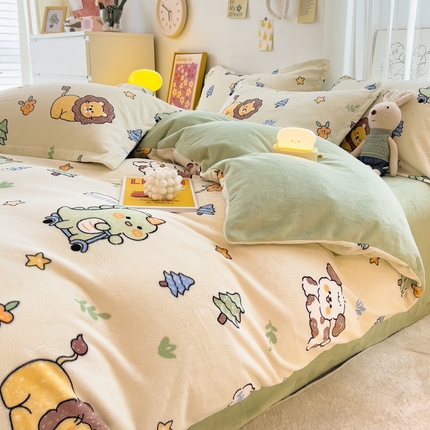 91家纺网 家纺一手货源 找家纺 （总）全季家居2023新款小清新A类高克重加厚印花牛奶绒四件套