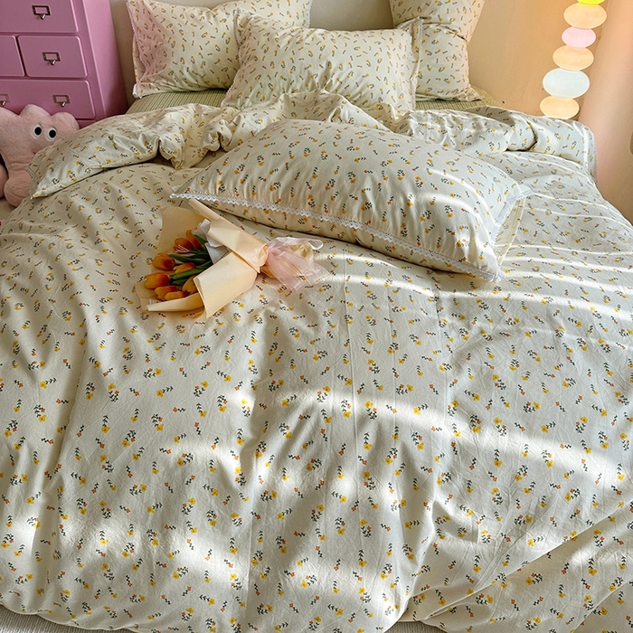 91家纺网 家纺一手货源 找家纺 千朵 2023新款全棉水洗带边四件套 小芳草