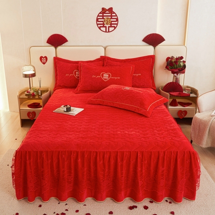 宜凡家纺 2023秋冬新品婴儿绒婚庆床裙三件套 蜜恋