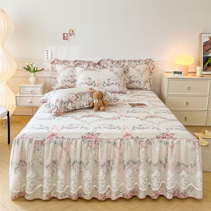 宜凡家纺 2023新款全棉印花单层床裙三件套 海瑟薇露