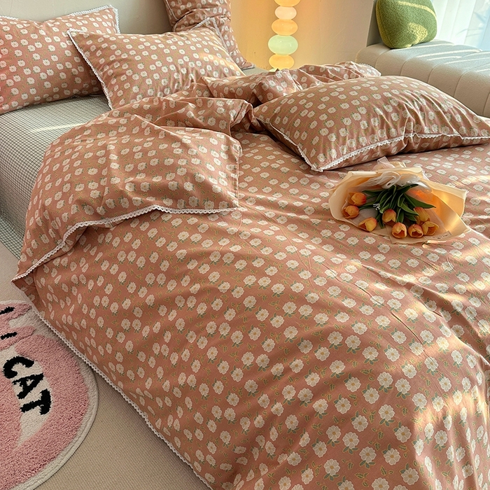 91家纺网 家纺一手货源 找家纺 千朵 2023新款全棉水洗带边四件套 小情调