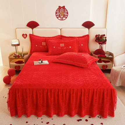 91家纺网 家纺一手货源 找家纺 （总）宜凡家纺 2023秋冬新品婴儿绒婚庆床裙三件套