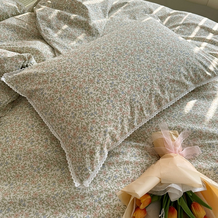 91家纺网 家纺一手货源 找家纺 千朵 2023新款全棉水洗带边四件套 小酒窝