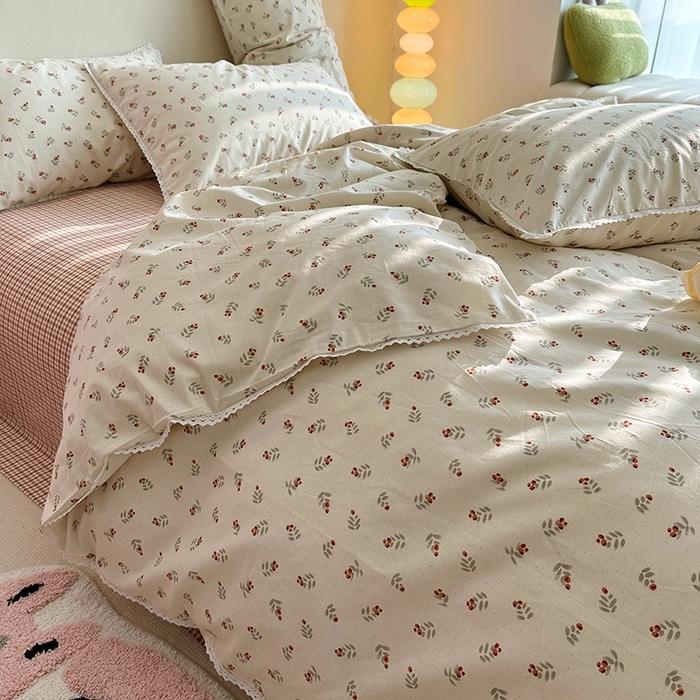 91家纺网 家纺一手货源 找家纺 千朵 2023新款全棉水洗带边四件套 小杨梅