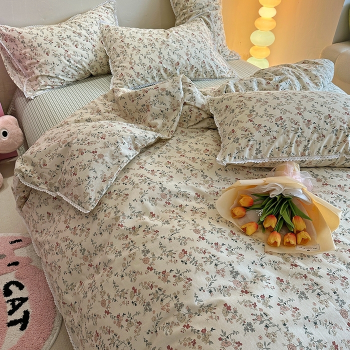 91家纺网 家纺一手货源 找家纺 千朵 2023新款全棉水洗带边四件套 野梓