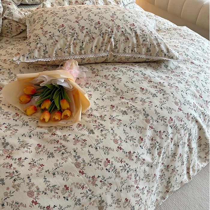 91家纺网 家纺一手货源 找家纺 千朵 2023新款全棉水洗带边四件套 野梓