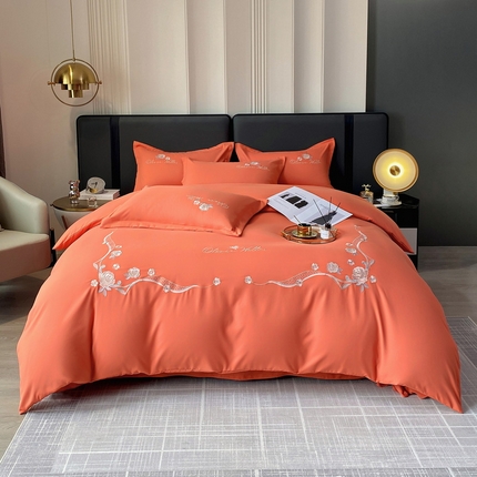 帛缔思 2023新款轻奢长绒棉绣花四件套-古典韵味 古典韵味-阳光橘