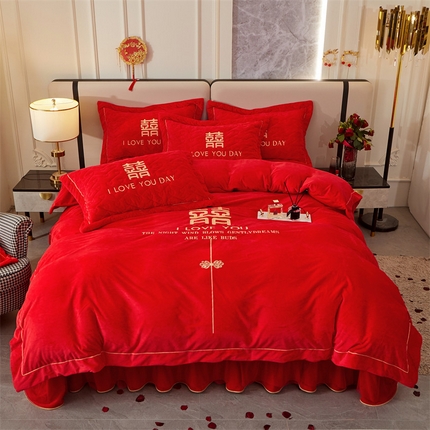 91家纺网 家纺一手货源 找家纺 （总）宜凡家纺 2023秋冬新品婴儿绒婚庆床盖四件套