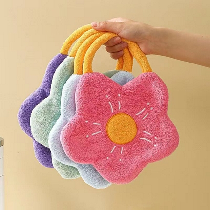 （总）2023新款少女心创意奶油花花可悬挂式珊瑚绒擦手巾厨房吸水手帕