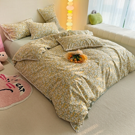 91家纺网 家纺一手货源 找家纺 千朵 2023新款全棉水洗带边四件套 夏天的风