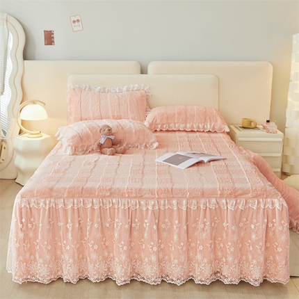 91家纺网 家纺一手货源 找家纺 （总）宜凡家纺 2023新款高克重兔绒牛奶绒床裙四件套