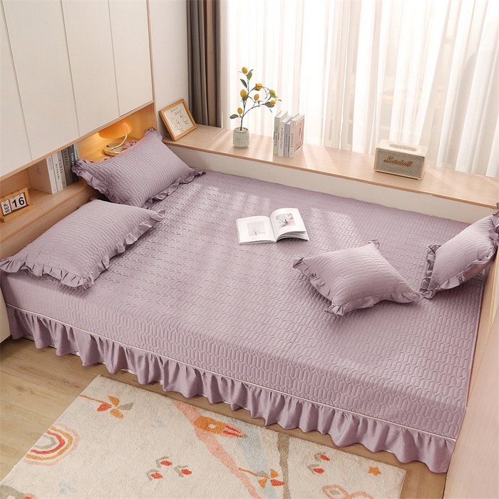 91家纺网 家纺一手货源 找家纺 美优兰 2025新款全棉防滑榻榻米炕垫纯棉床盖三件套 黛紫