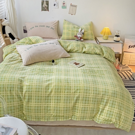 91家纺网 家纺一手货源 找家纺 山茶家纺 2023新款高克重牛奶绒印花四件套 冰淇淋 绿