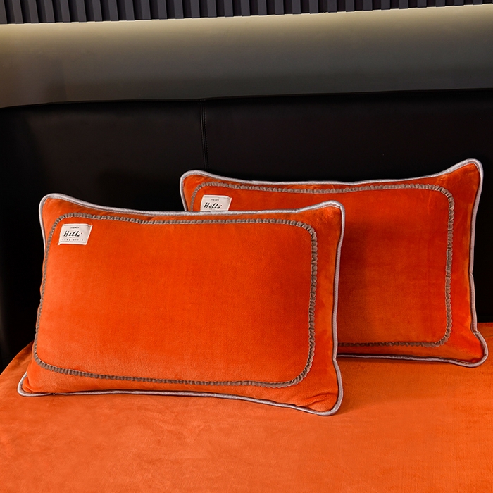 91家纺网 家纺一手货源 找家纺 畅畅家纺 2023新款纯色8.5斤9斤牛奶绒法莱绒宝宝金貂绒四件套 桔色