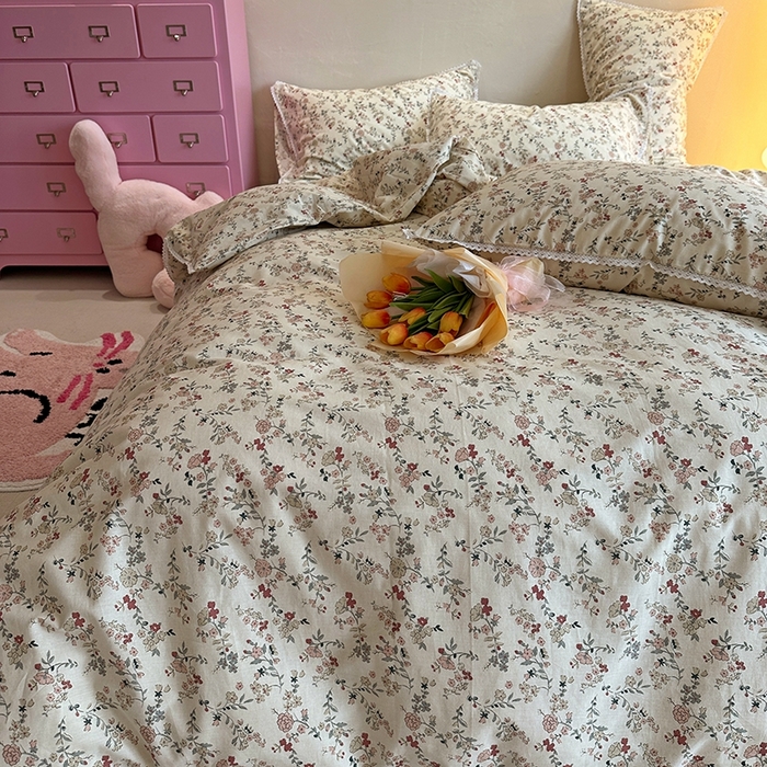 91家纺网 家纺一手货源 找家纺 千朵 2023新款全棉水洗带边四件套 野梓