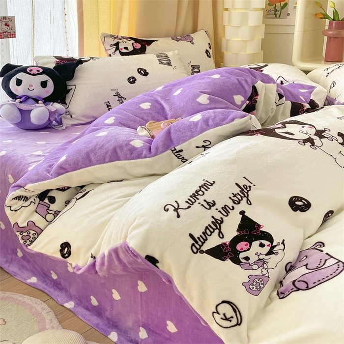 91家纺网 家纺一手货源 找家纺 （总）博雅 2023新款三丽鸥正版授权卡通加厚牛奶绒系列四件套