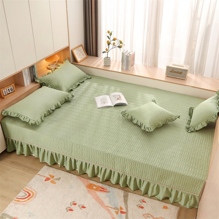 91家纺网 家纺一手货源 找家纺 美优兰 2025新款全棉防滑榻榻米炕垫纯棉床盖三件套 檀青