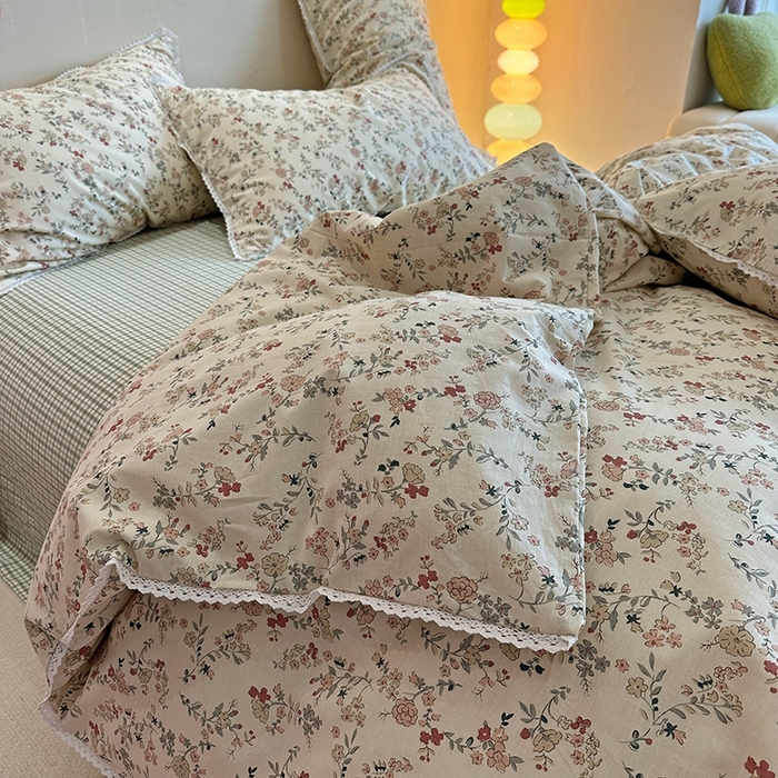 91家纺网 家纺一手货源 找家纺 千朵 2023新款全棉水洗带边四件套 野梓