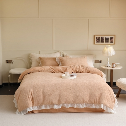 91家纺网 家纺一手货源 找家纺 （总）柚子YOUTH 2023新款雪尼尔花边雕花绒四件套