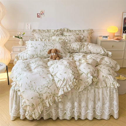 91家纺网 家纺一手货源 找家纺 （总）宜凡家纺 2023新款全棉印花单层床裙四件套