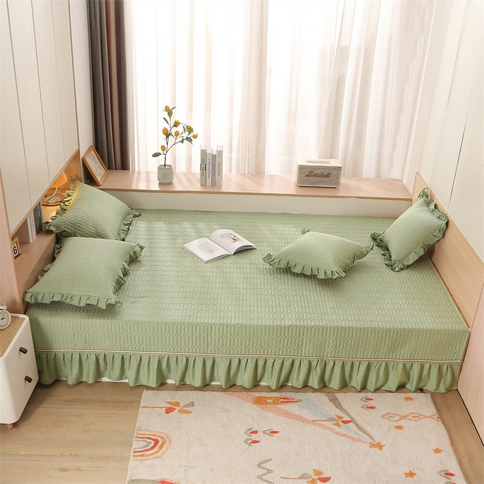 91家纺网 家纺一手货源 找家纺 美优兰 2025新款全棉防滑榻榻米炕垫纯棉床盖三件套 檀青