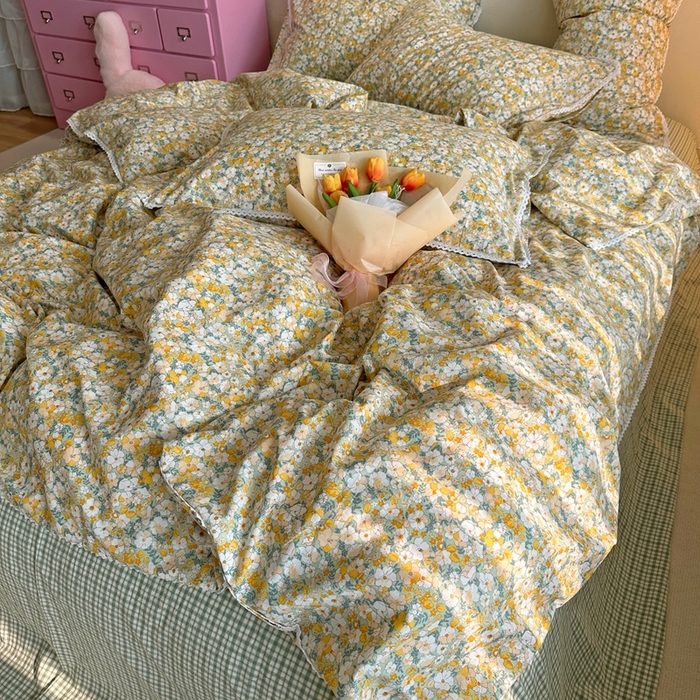 91家纺网 家纺一手货源 找家纺 千朵 2023新款全棉水洗带边四件套 夏天的风