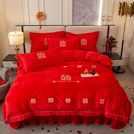 91家纺网 家纺一手货源 找家纺 （总）宜凡家纺 2023秋冬新品婴儿绒婚庆床盖四件套