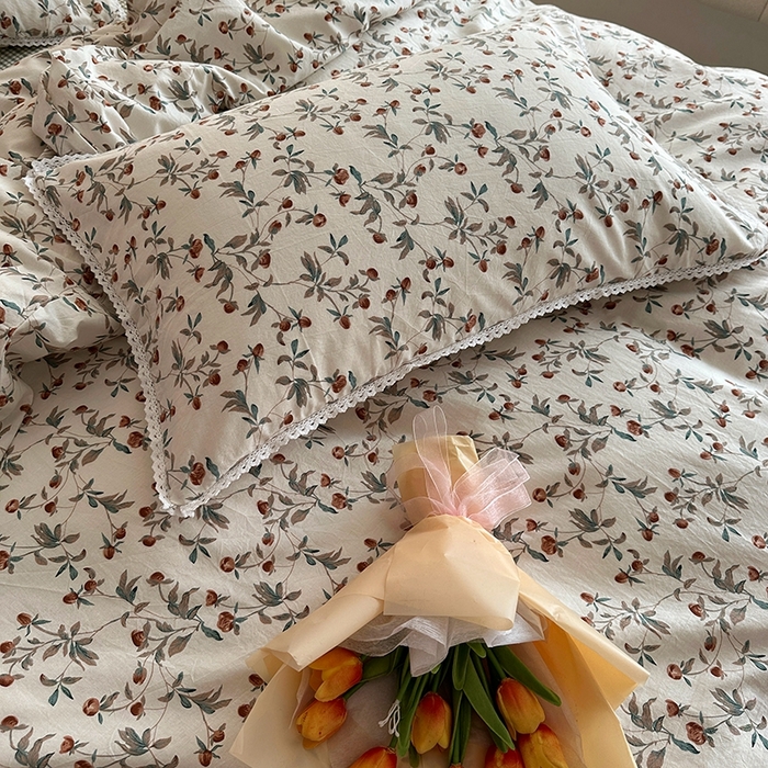 91家纺网 家纺一手货源 找家纺 千朵 2023新款全棉水洗带边四件套 栀香